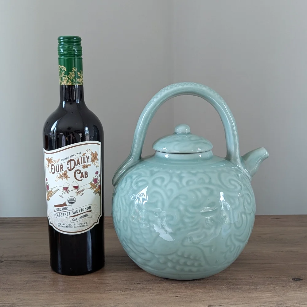 Japanese Clay Celadon Green Glaze 10 Inch Teapot
